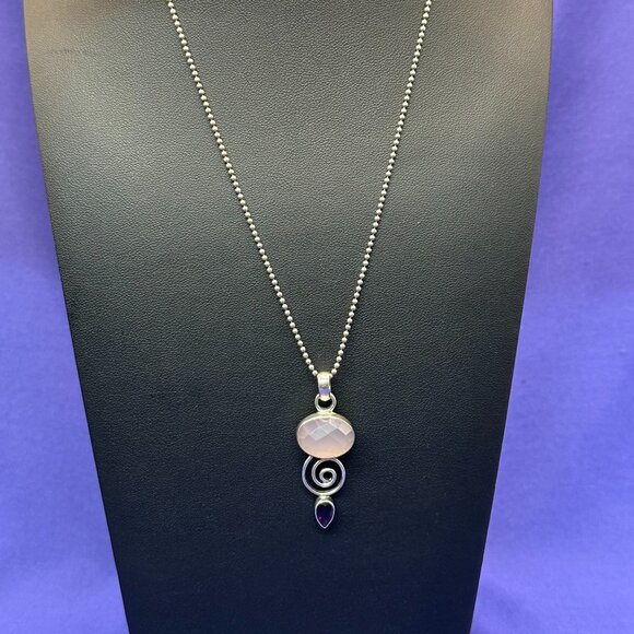 VTG Italy Sterling Garnet Gemstone Pendant Necklace Marked “Diagonal” - Picture 3 of 16